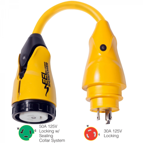 Marinco_P30_503_EEL_50A_125V_Female_to_30A_125V_Male_Pigtail_Adapter___Yellow Marinco_P30_503_EEL_50A_125V_Female_to_30A_125V_Male_Pigtail_Adapter___Yellow