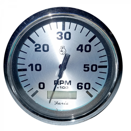 Faria_Spun_Silver_4__Tachometer_w_Hourmeter__6000_RPM___Gas_Inboard_ Faria_Spun_Silver_4__Tachometer_w_Hourmeter__6000_RPM___Gas_Inboard_
